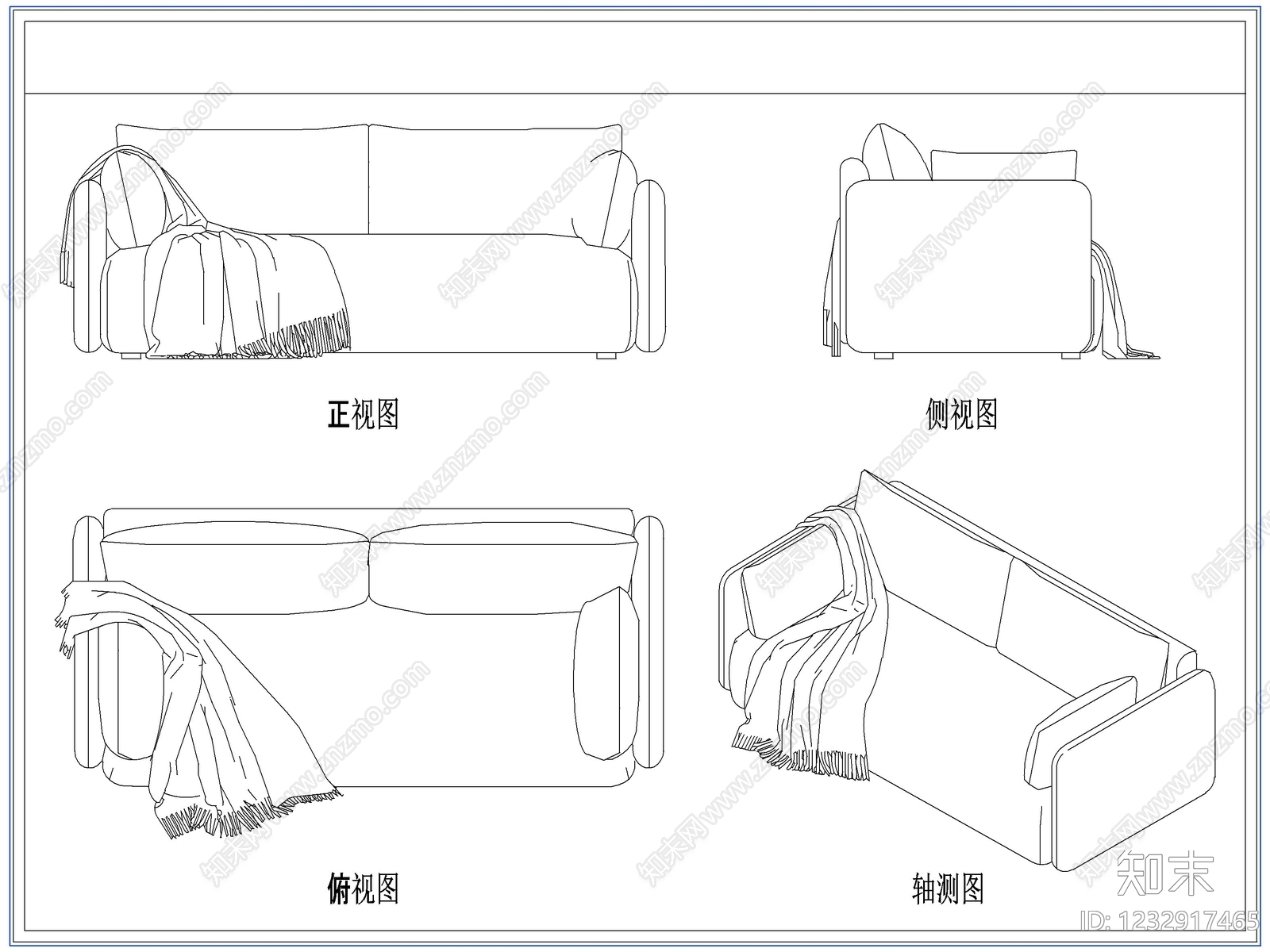 沙发cad施工图下载【ID:1232917465】
