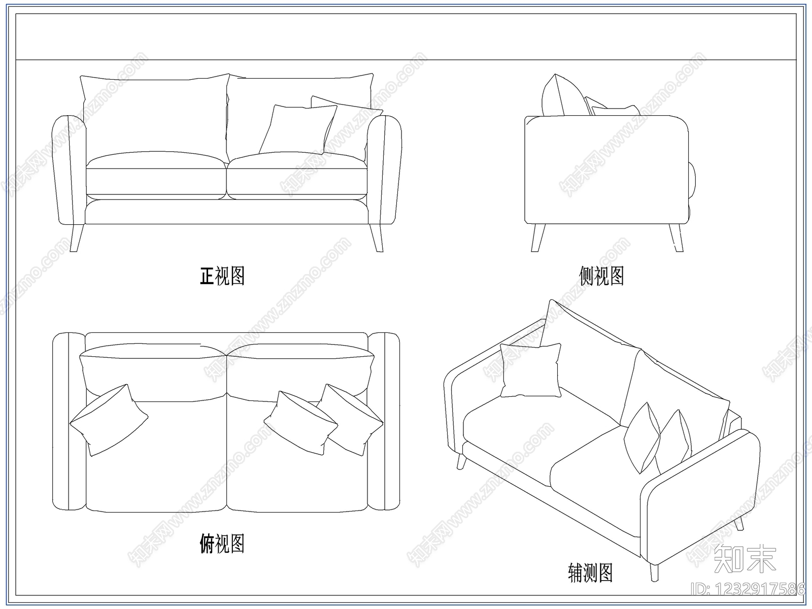 沙发cad施工图下载【ID:1232917586】