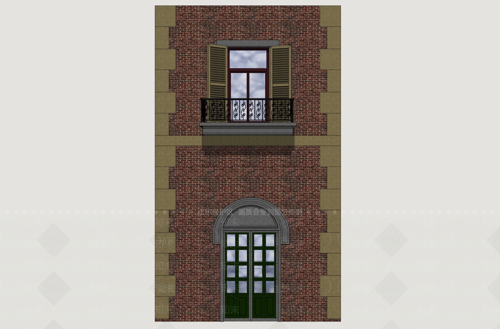 欧式古建双开门SU模型下载【ID:1232918031】