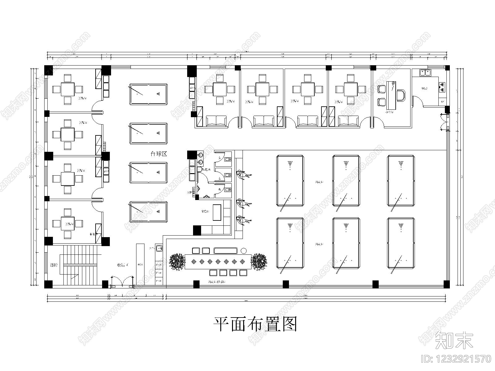 台球厅cad施工图下载【ID:1232921570】