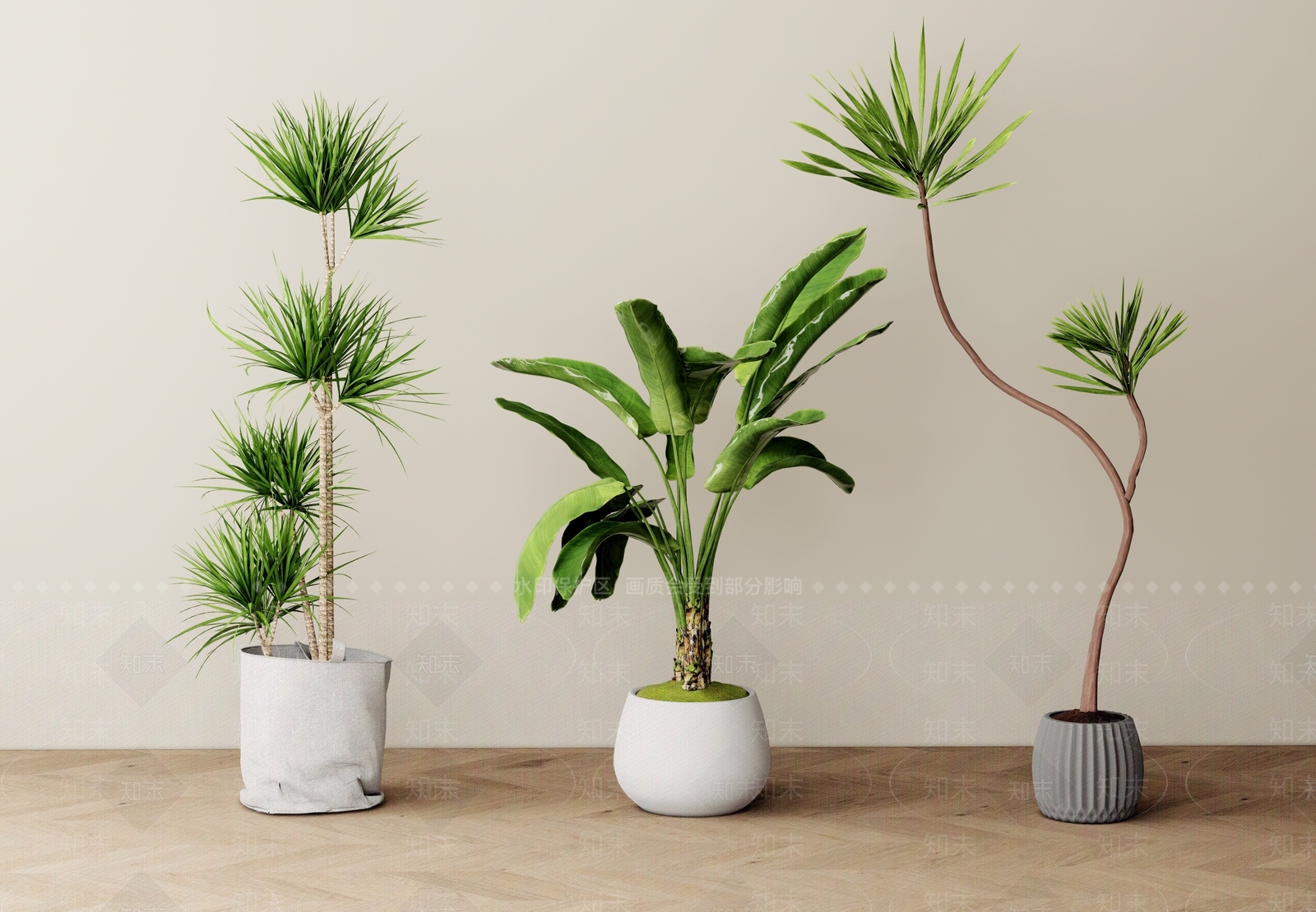 奶油风植物组合SU模型下载【ID:1232923241】