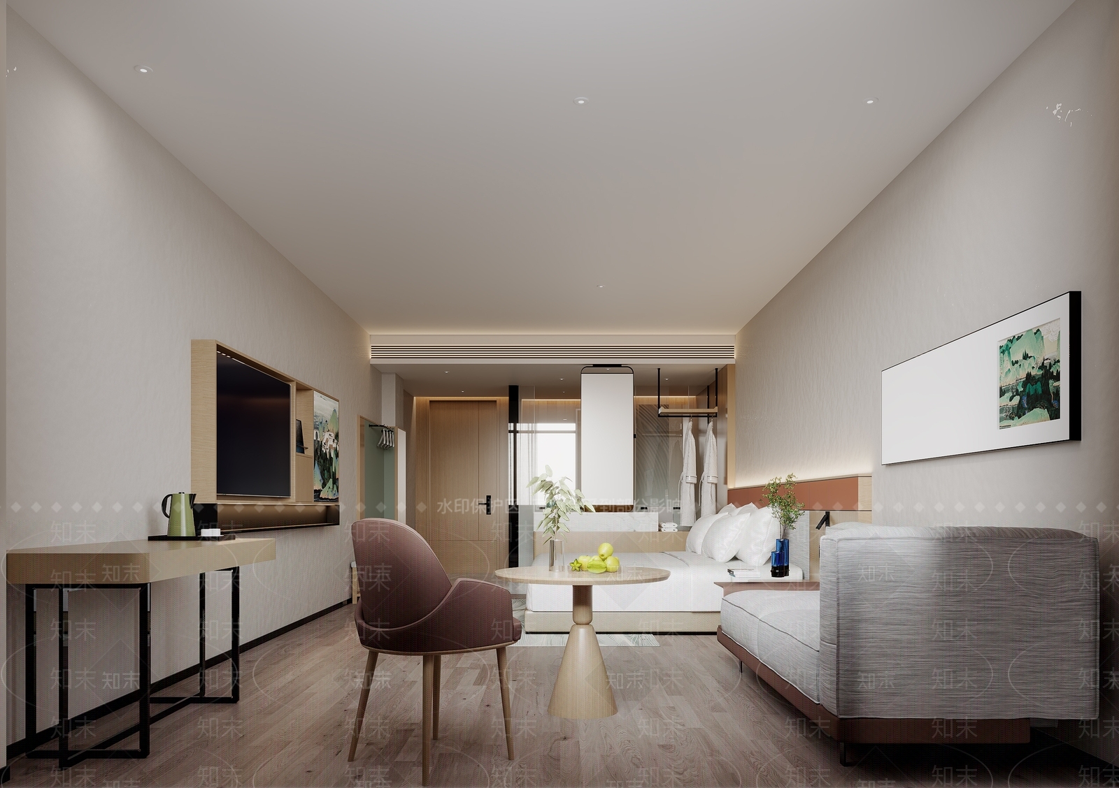 现代简约酒店客房3D模型下载【ID:1232924216】