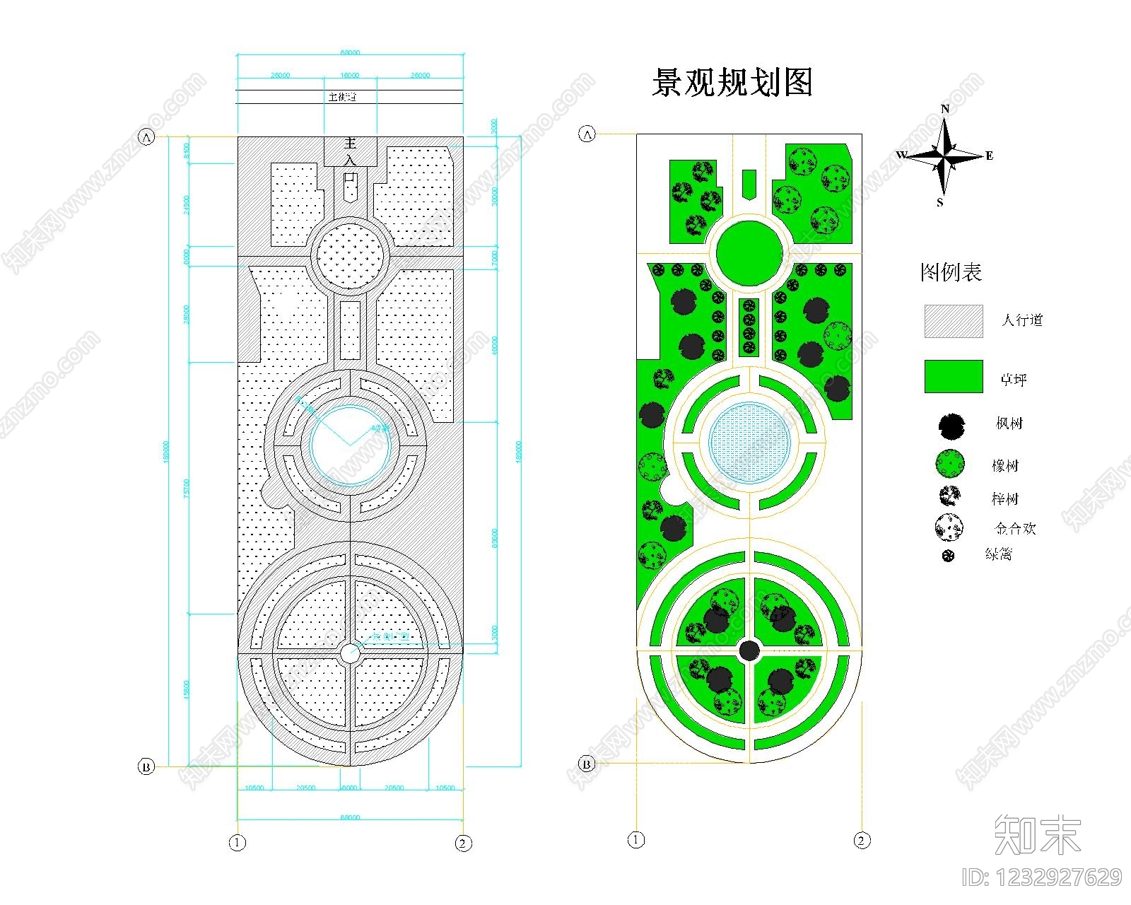 市政广场景观区cad施工图下载【ID:1232927629】