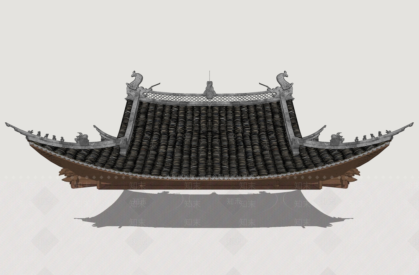 中式古建屋檐SU模型下载【ID:1232928212】