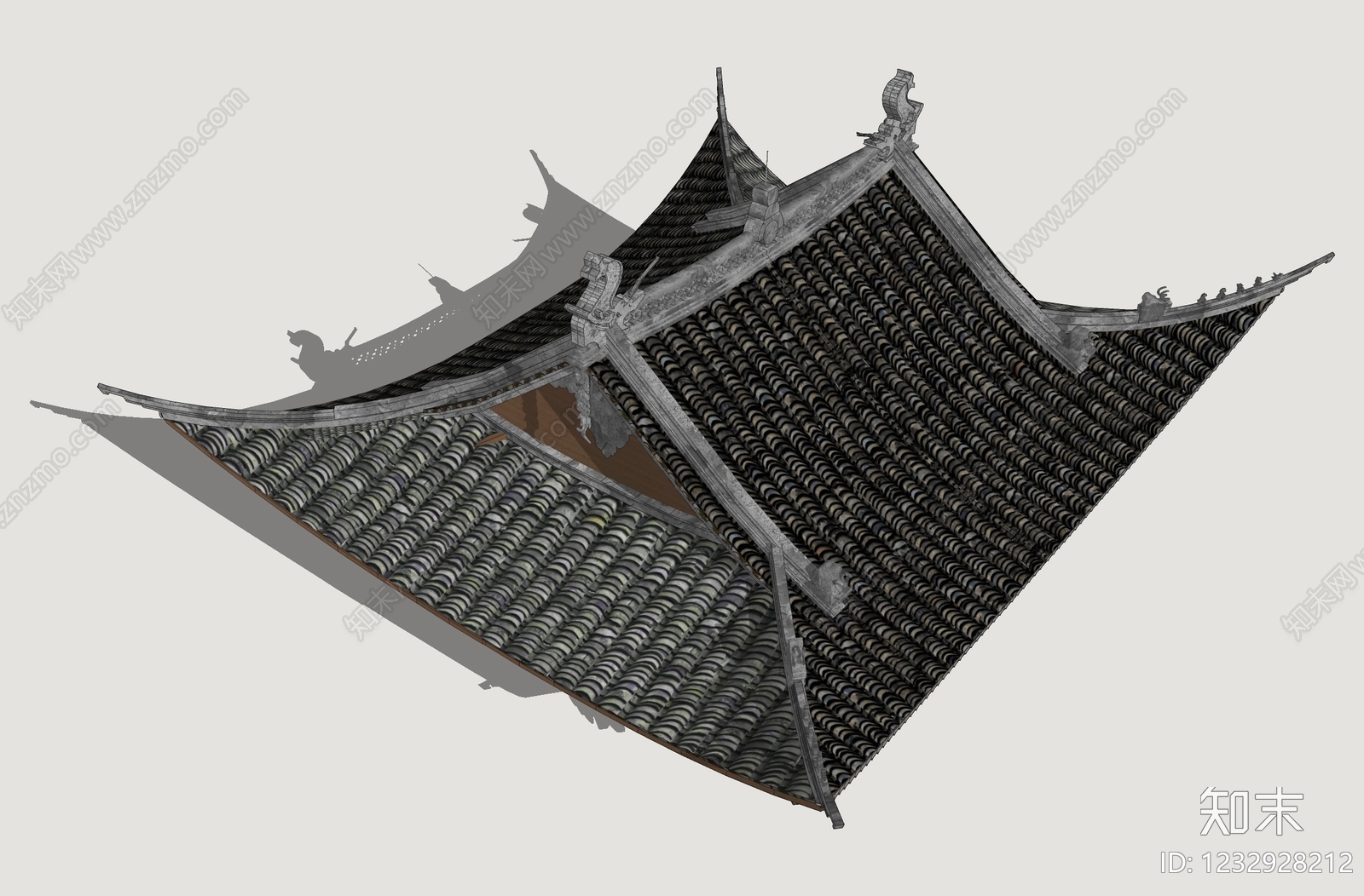 中式古建屋檐SU模型下载【ID:1232928212】