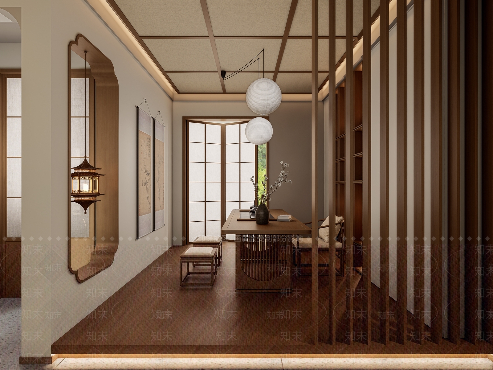 新中式茶室SU模型下载【ID:1232928440】