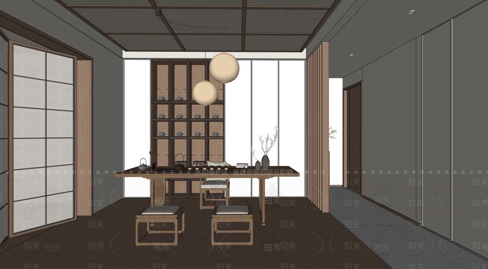 新中式茶室SU模型下载【ID:1232928440】