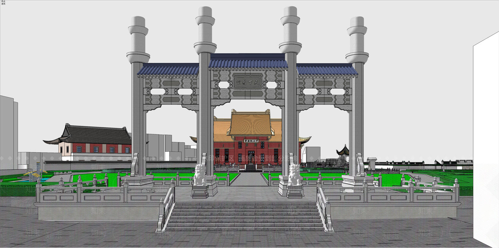 中式古建展览馆建筑SU模型下载【ID:1232928900】