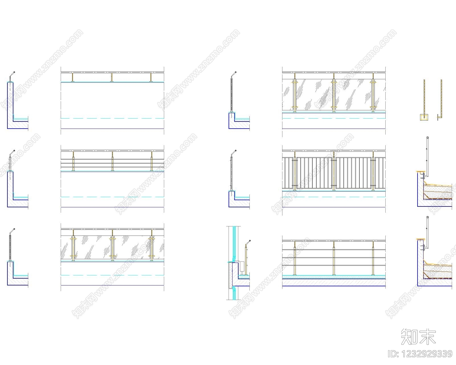 楼梯栏杆扶手cad施工图下载【ID:1232929339】