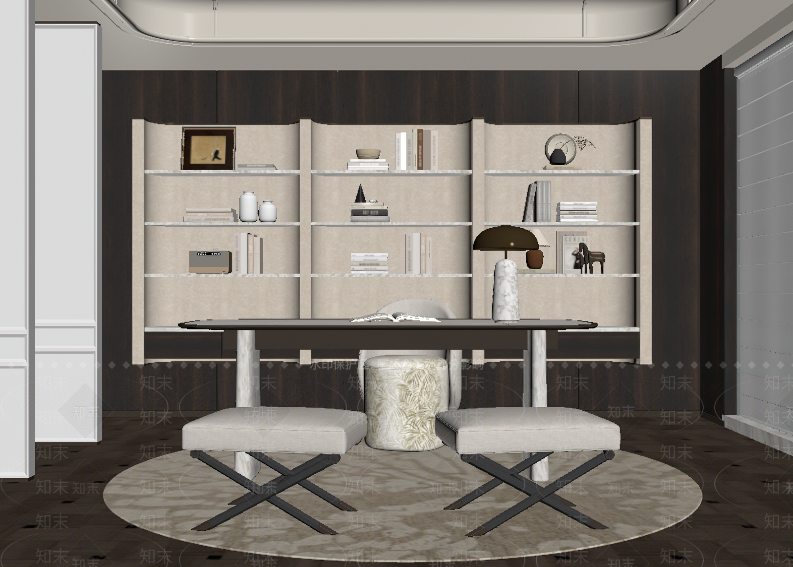 轻奢书房SU模型下载【ID:1232932035】