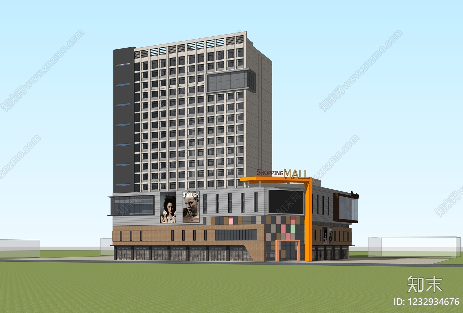 现代主义商场建筑SU模型下载【ID:1232934676】