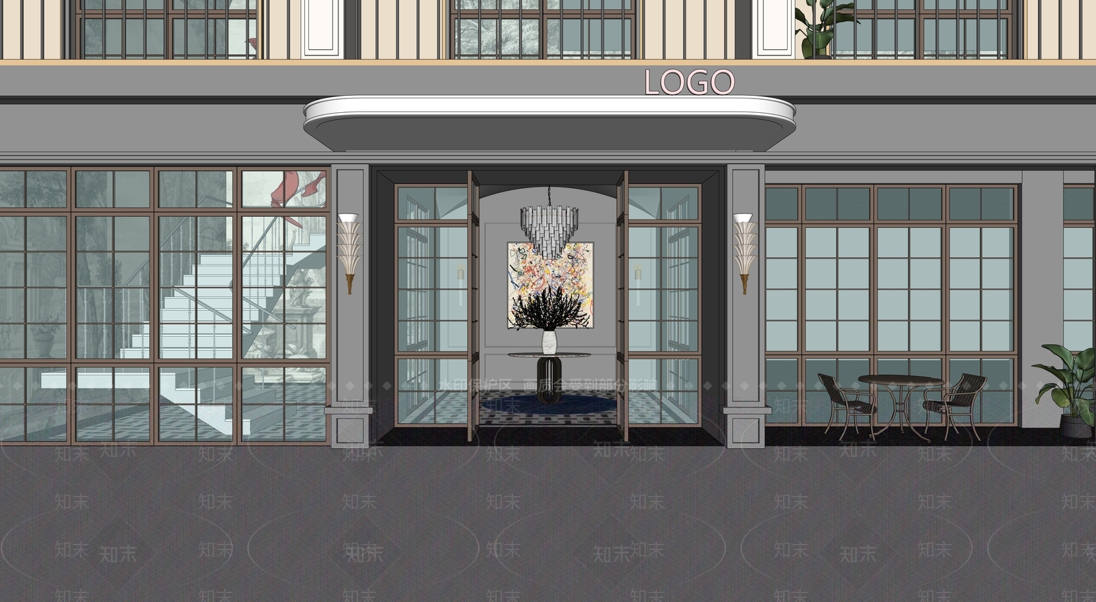轻奢酒店入口SU模型下载【ID:1232934896】