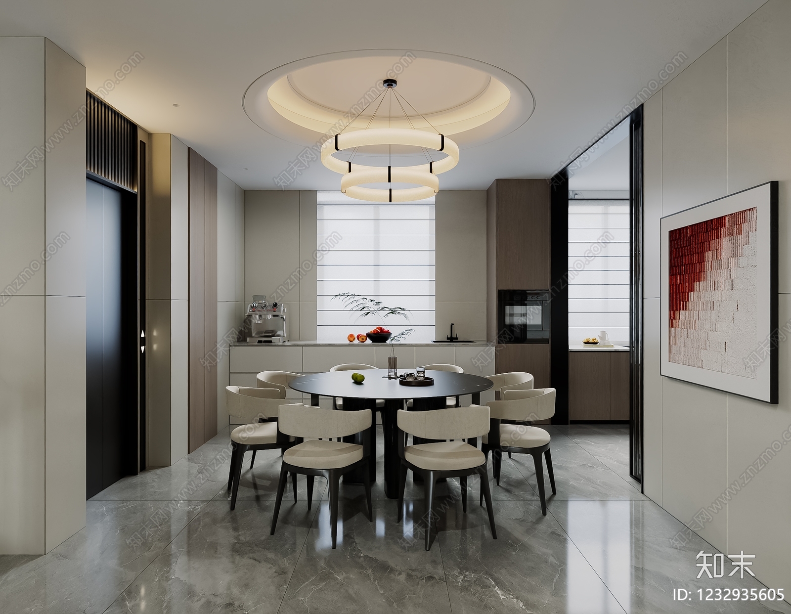 意式极简家居餐厅3D模型下载【ID:1232935605】