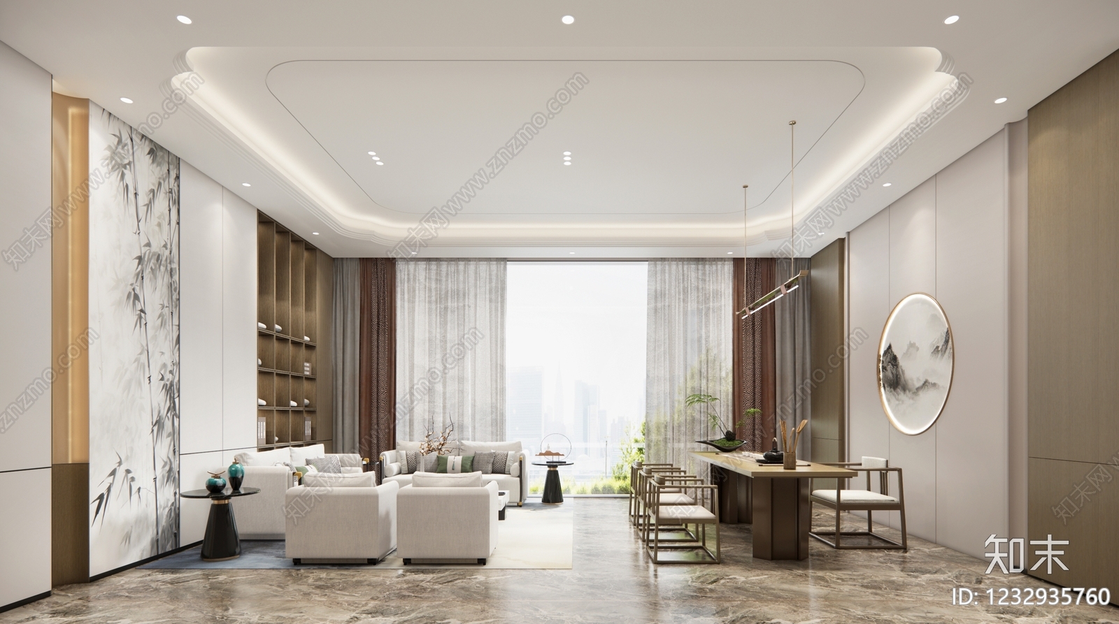 新中式接待室SU模型下载【ID:1232935760】