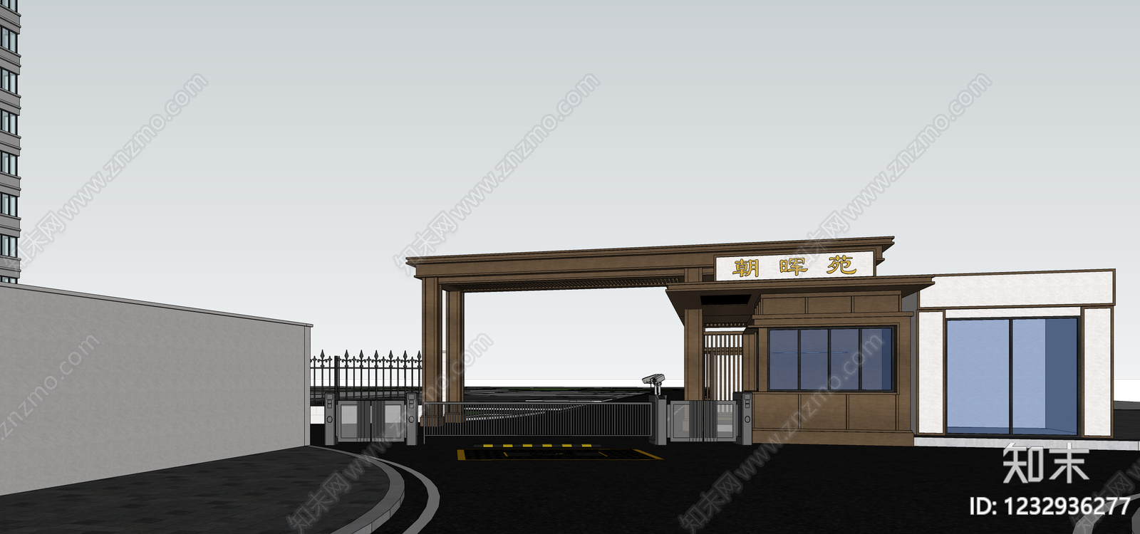 新中式景观入口大门SU模型下载【ID:1232936277】