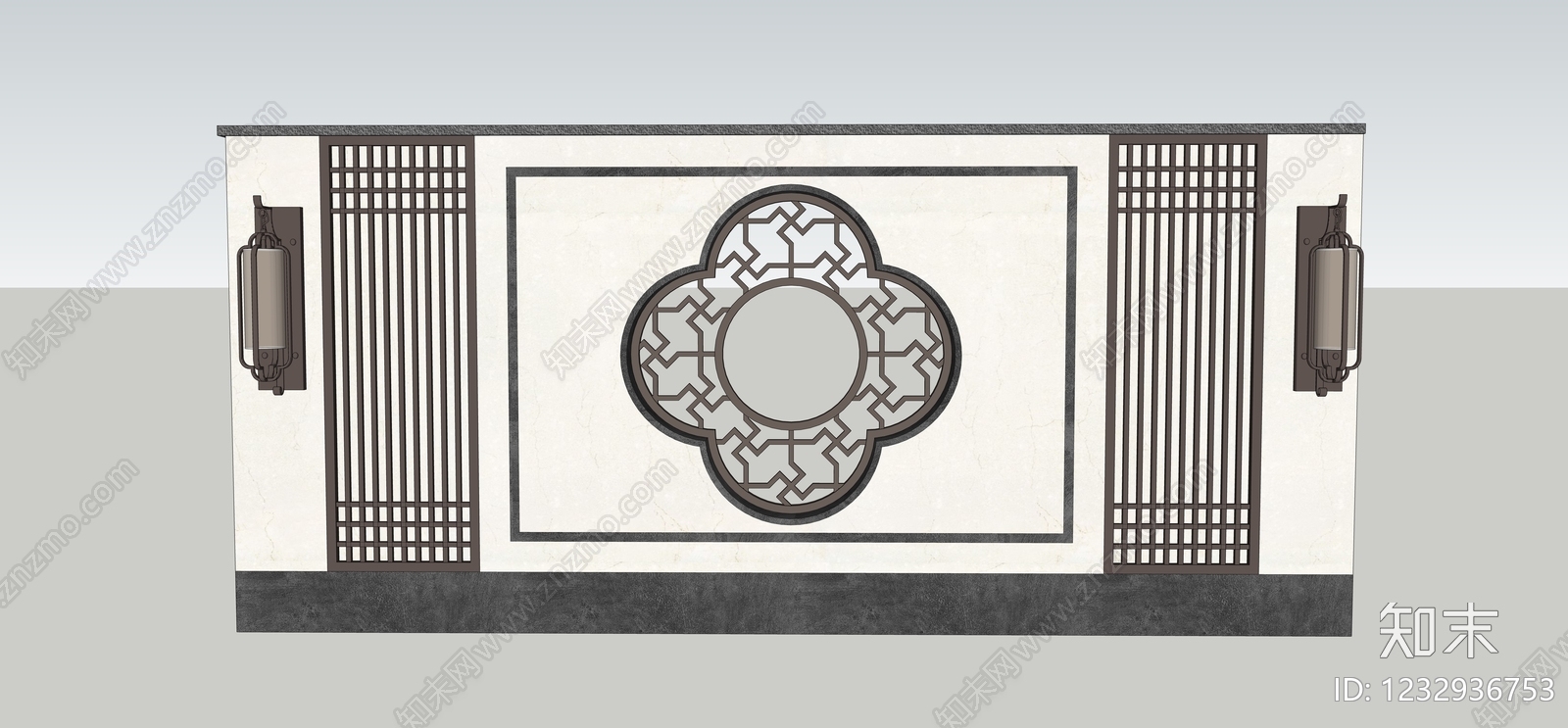 新中式景墙SU模型下载【ID:1232936753】