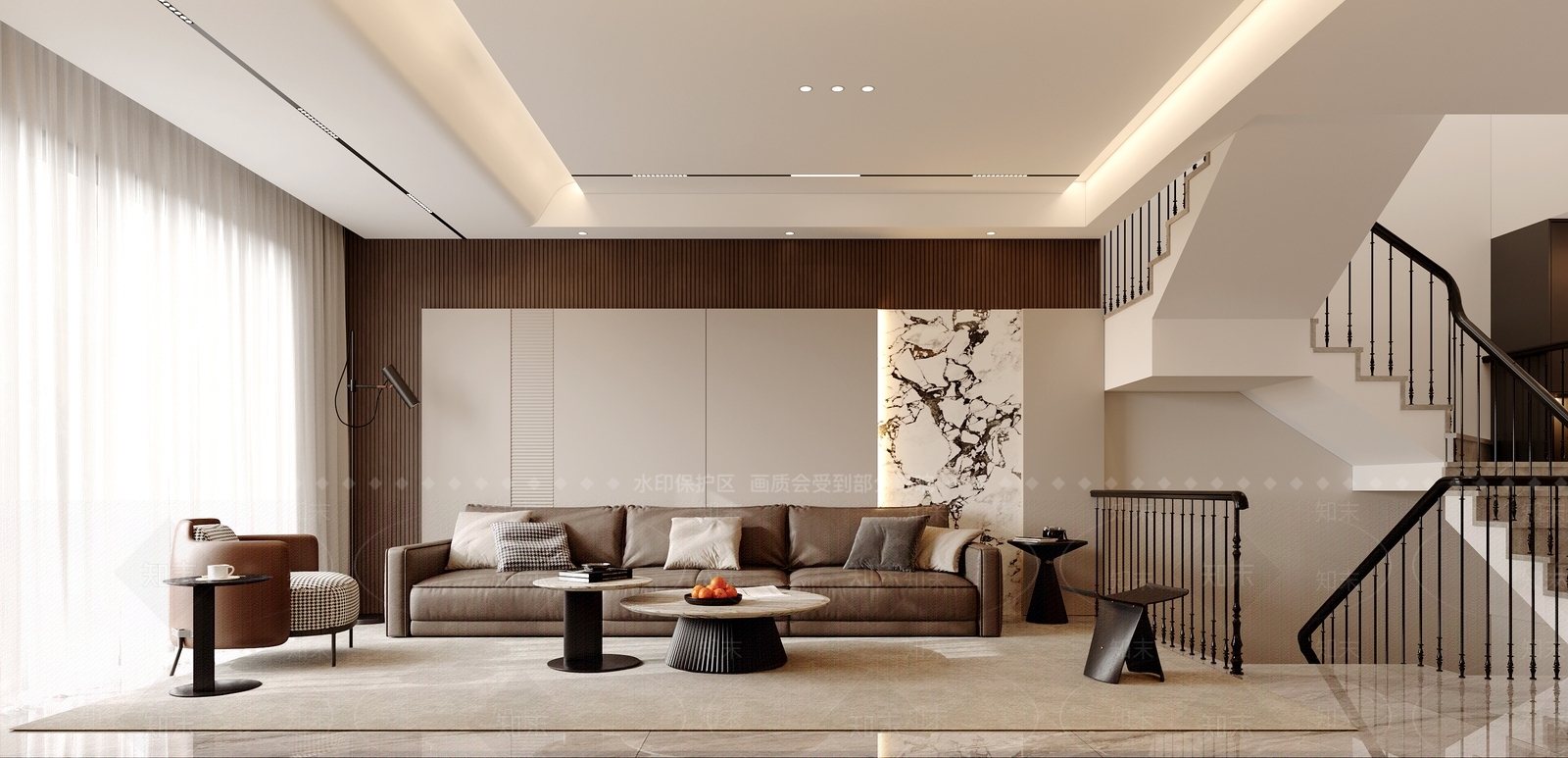 现代简约别墅客厅3D模型下载【ID:1232937073】