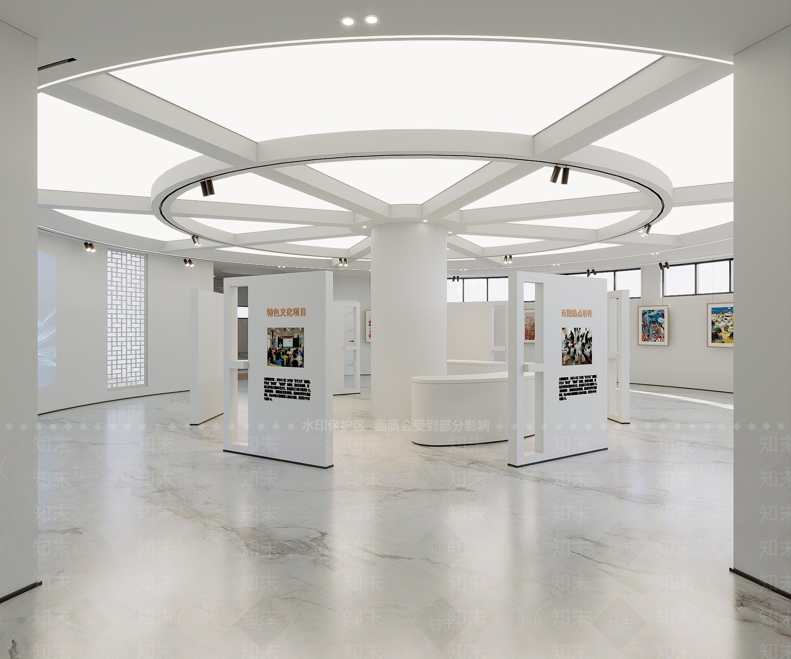 现代简约学校展厅3D模型渲染效果图