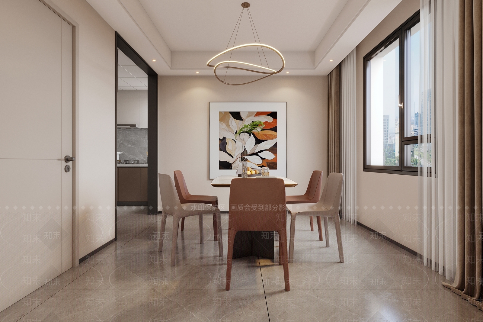 现代简约大平层客餐厅3D模型下载【ID:1232938343】