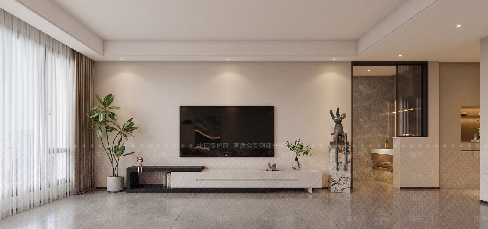 现代简约大平层客餐厅3D模型下载【ID:1232938343】