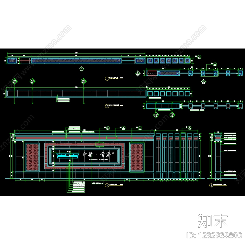 景墙cad施工图下载【ID:1232938800】