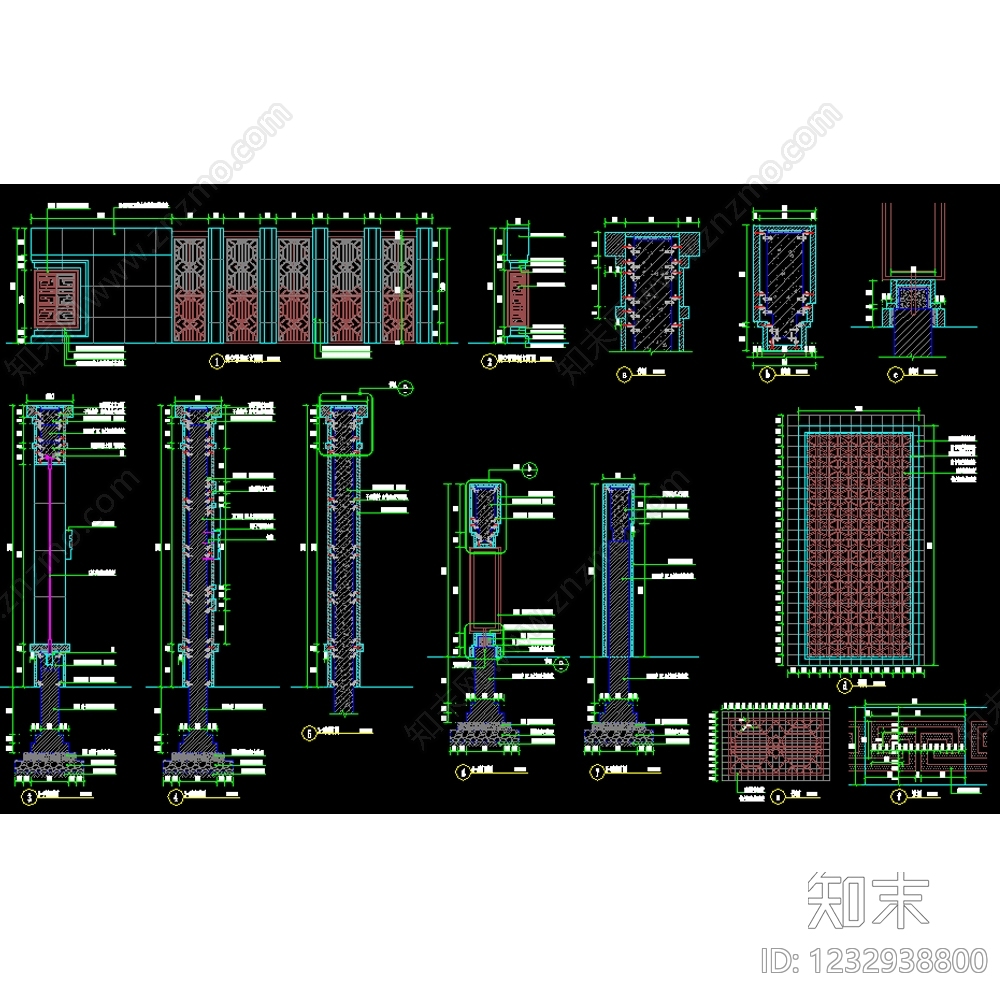 景墙cad施工图下载【ID:1232938800】