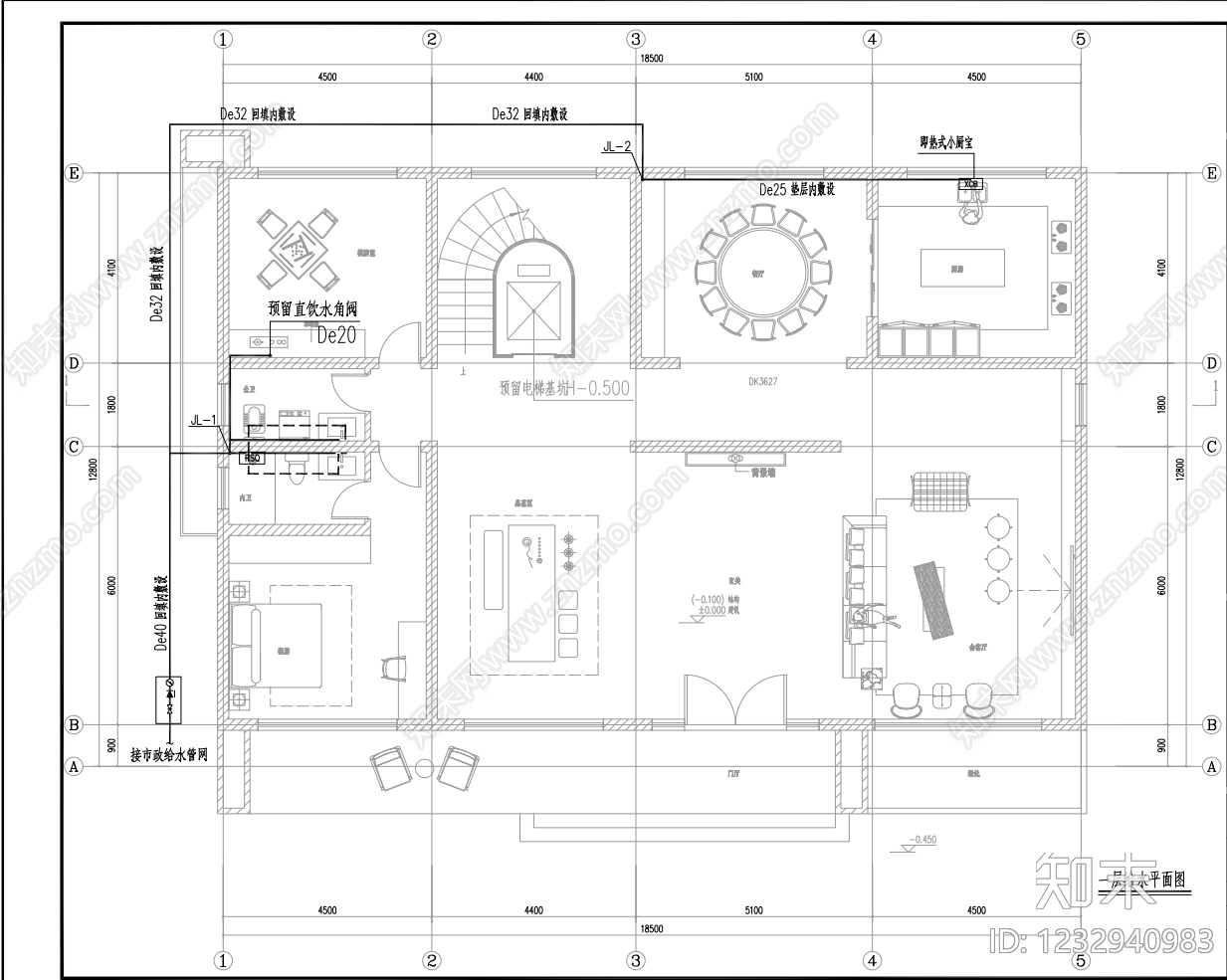 别墅建筑cad施工图下载【ID:1232940983】