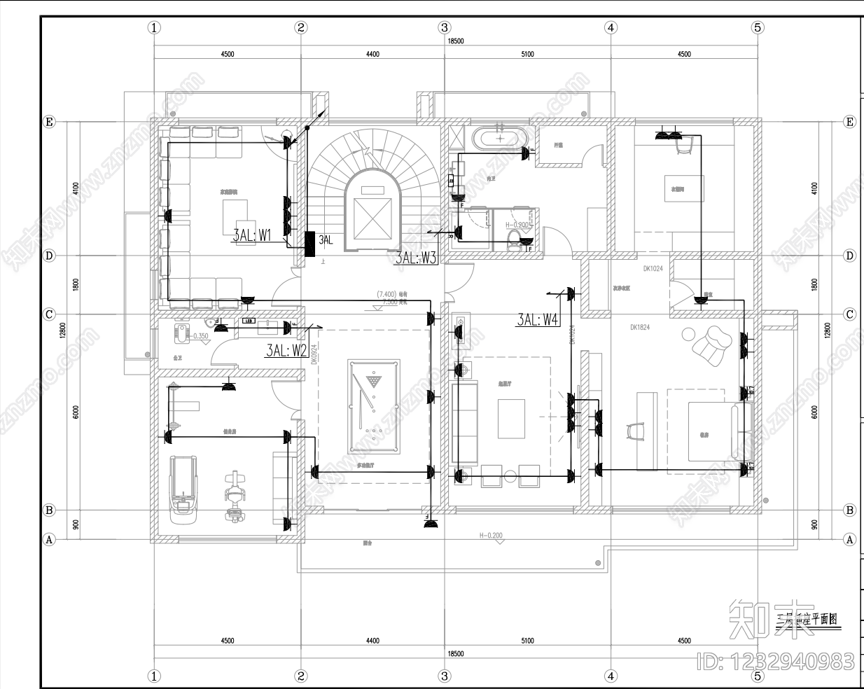 别墅建筑cad施工图下载【ID:1232940983】