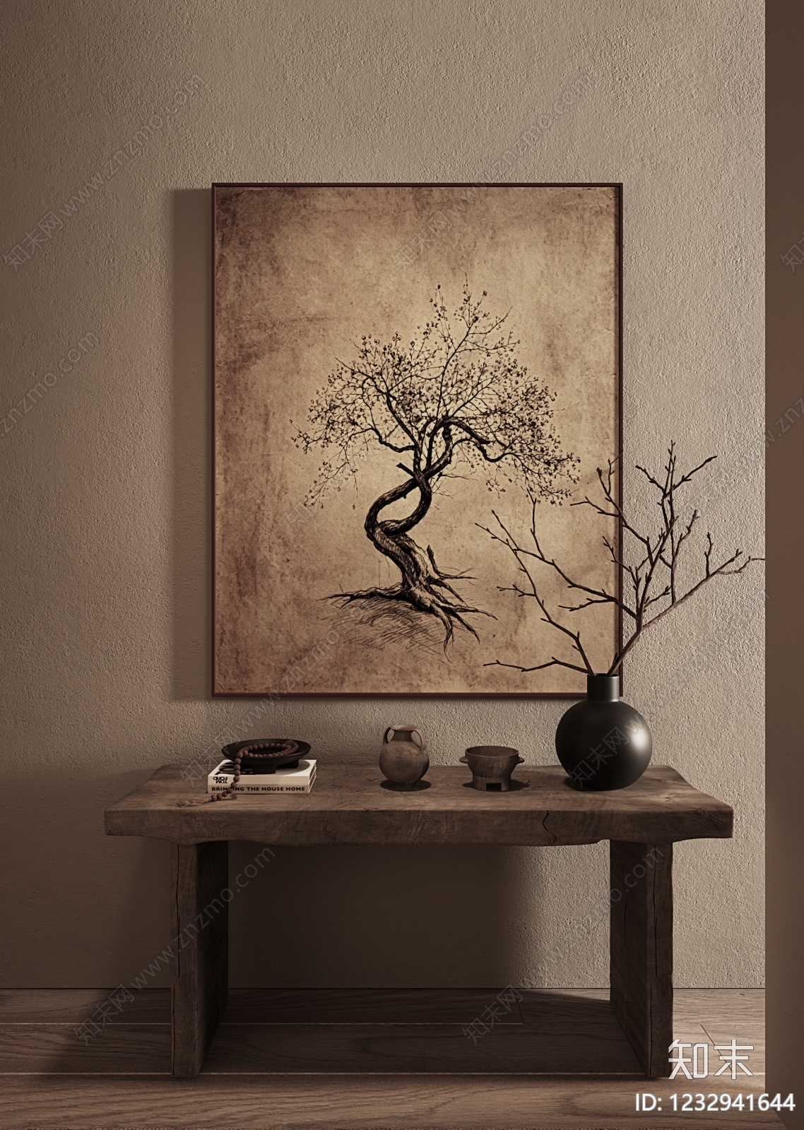 侘寂挂画SU模型下载【ID:1232941644】