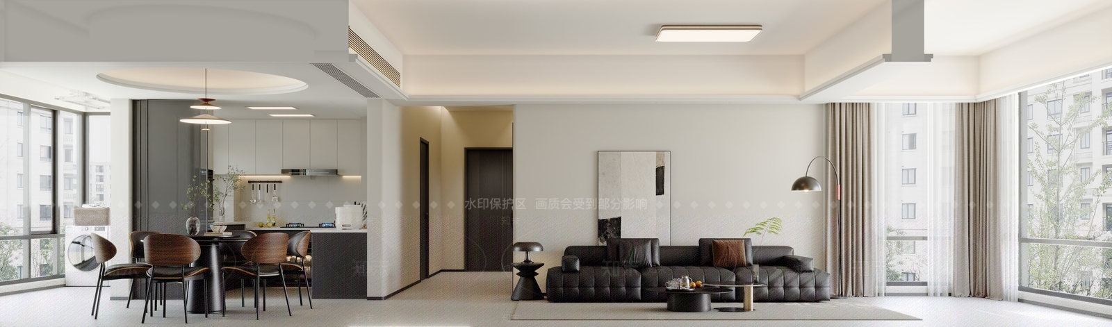 现代简约别墅客餐厅3D模型下载【ID:1232941929】