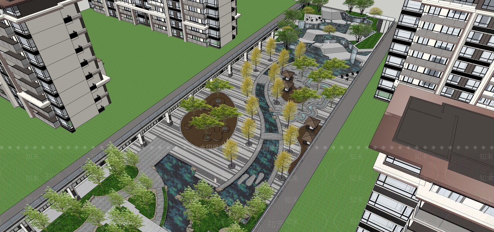 新中式景观小区景观SU模型下载【ID:1232942558】