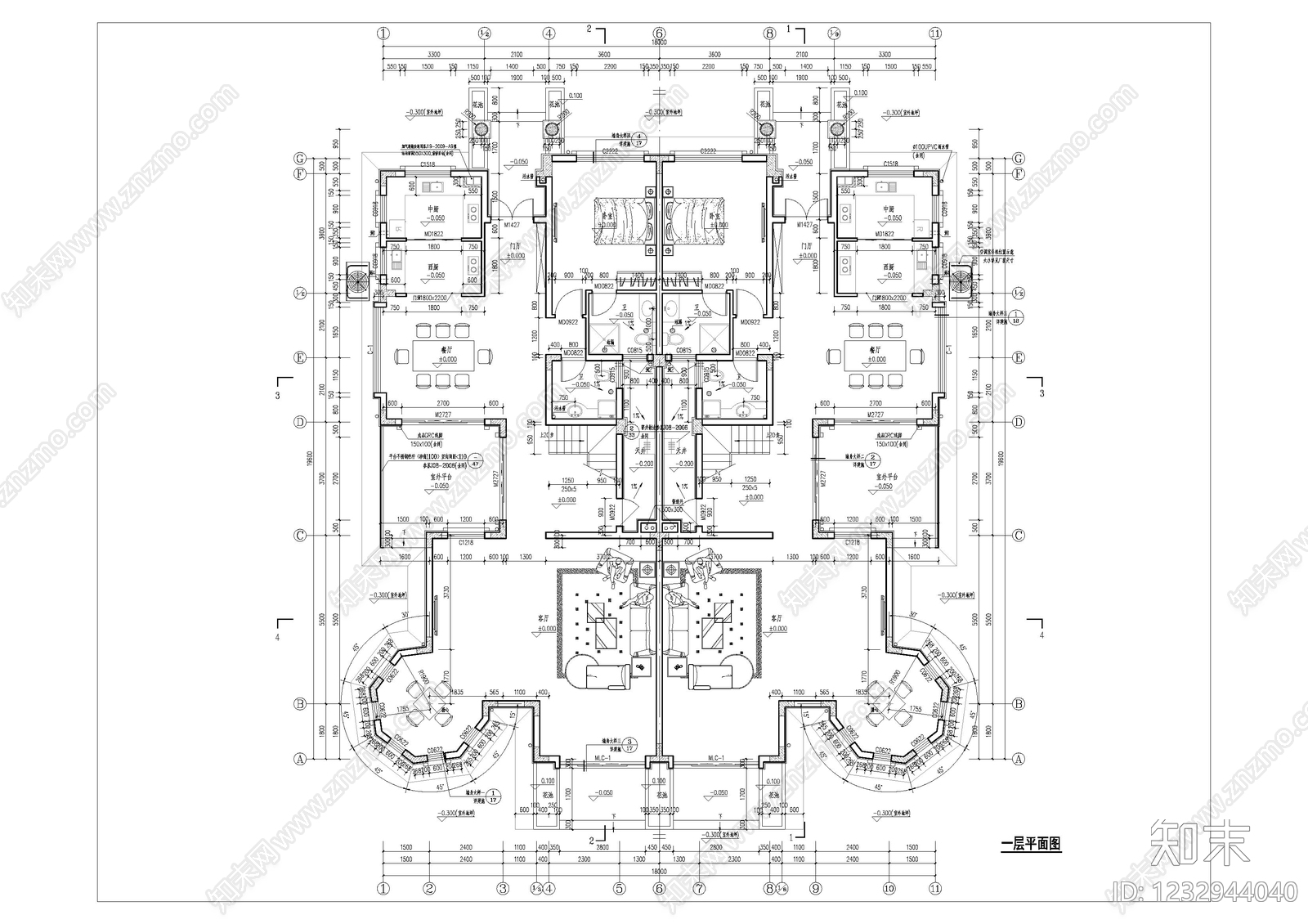 别墅建筑cad施工图下载【ID:1232944040】