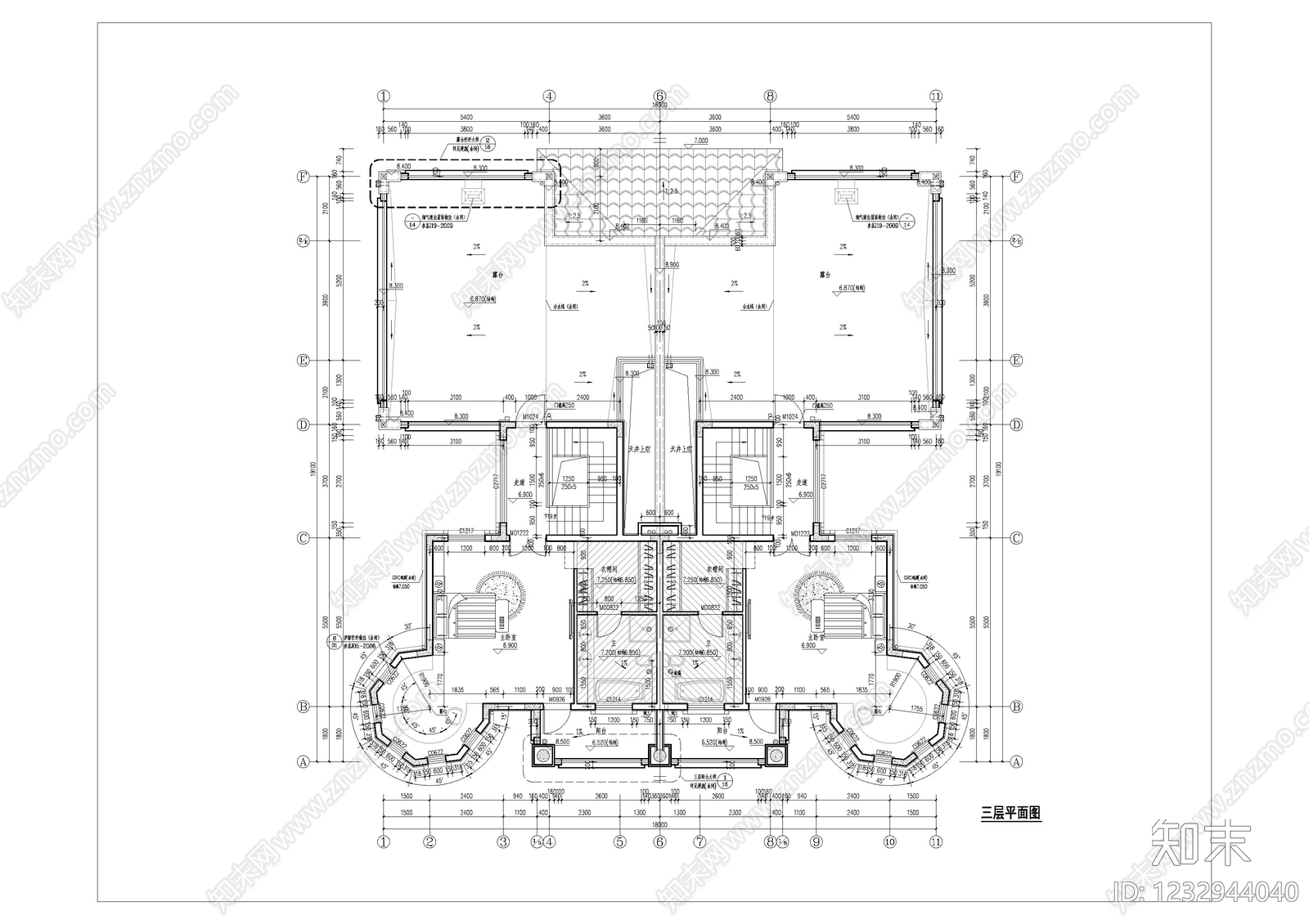 别墅建筑cad施工图下载【ID:1232944040】