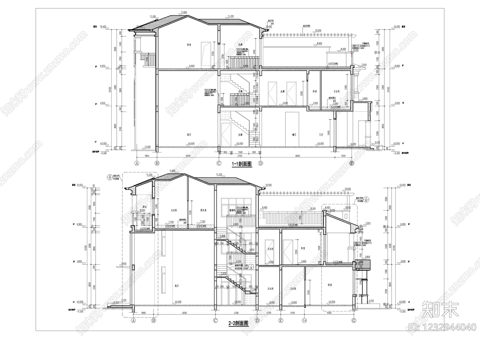别墅建筑cad施工图下载【ID:1232944040】