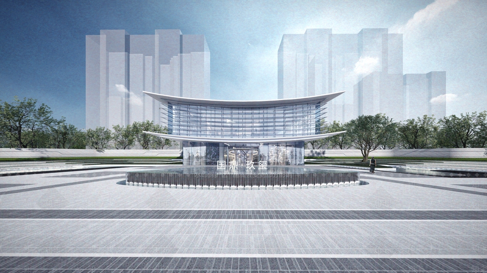 新中式景观售楼处建筑SU模型下载【ID:1232944616】
