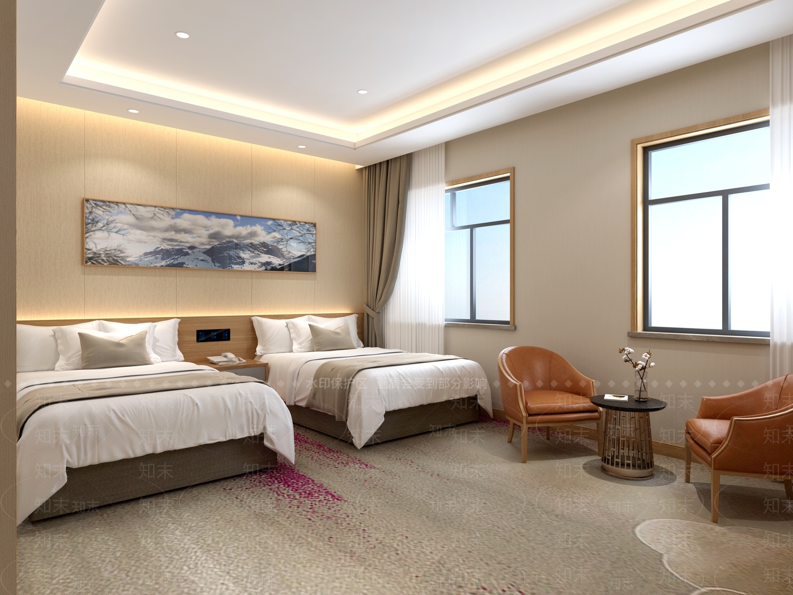 现代简约酒店客房3D模型下载【ID:1232945998】