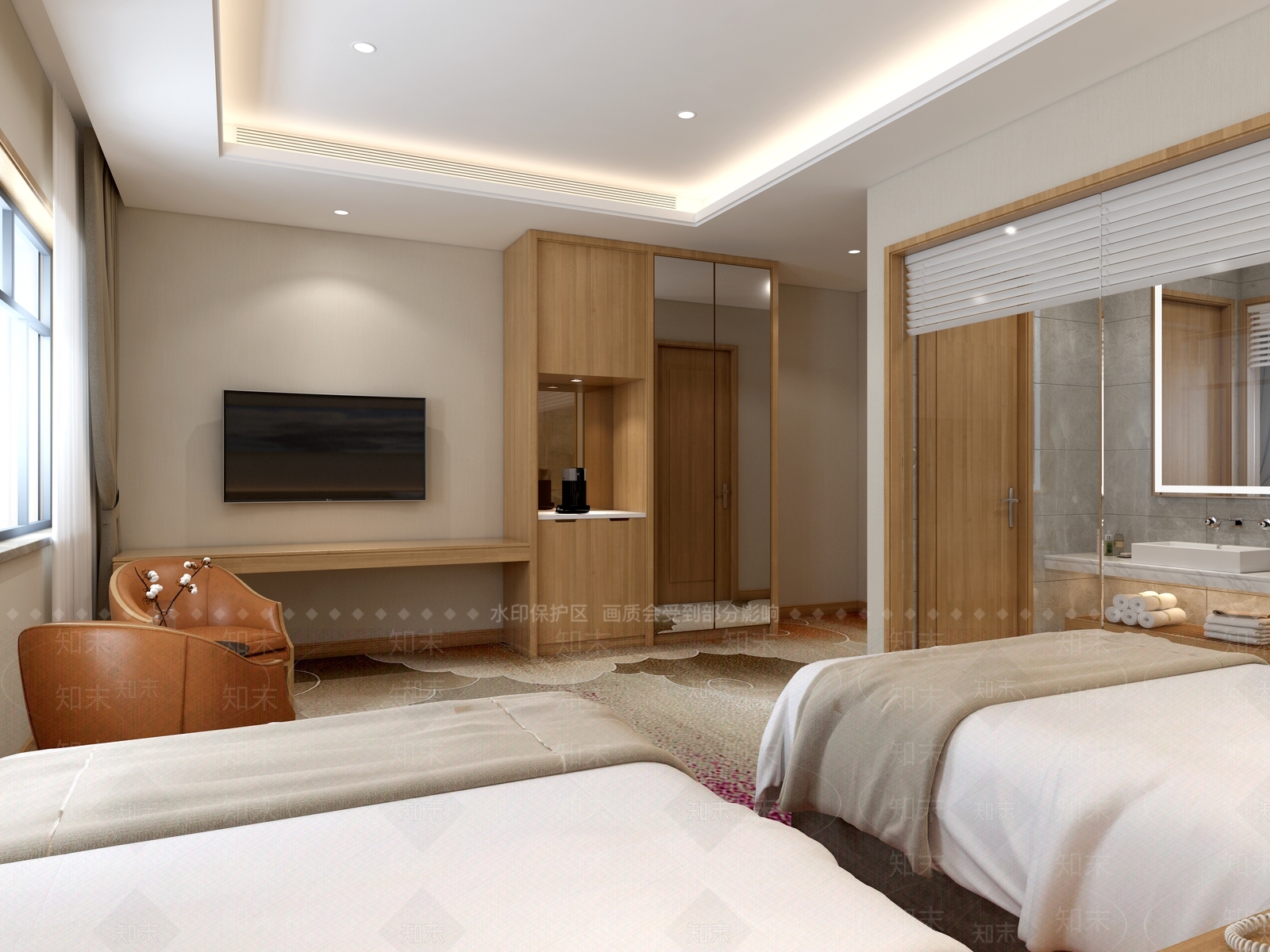 现代简约酒店客房3D模型下载【ID:1232945998】