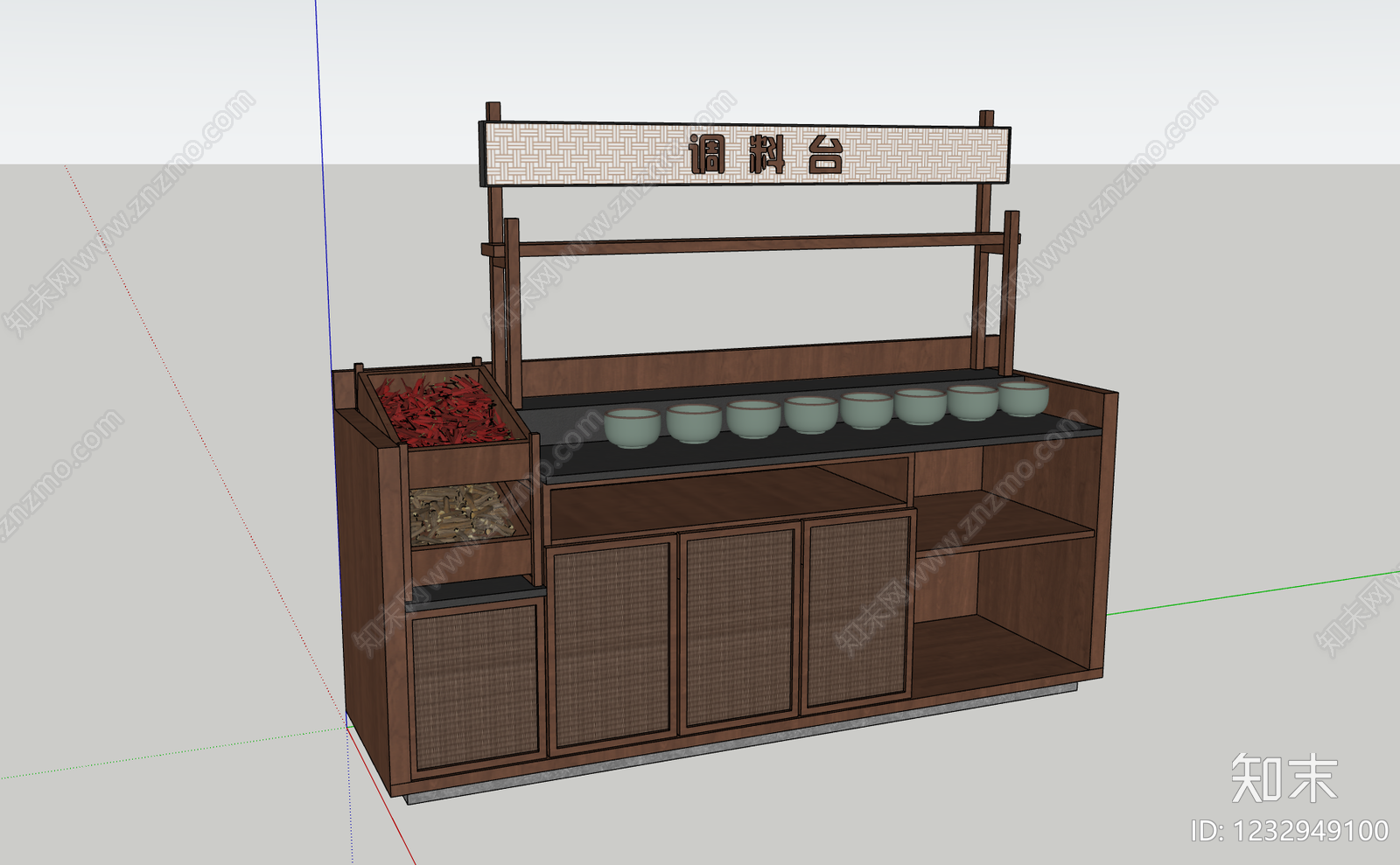 新中式餐边柜SU模型下载【ID:1232949100】