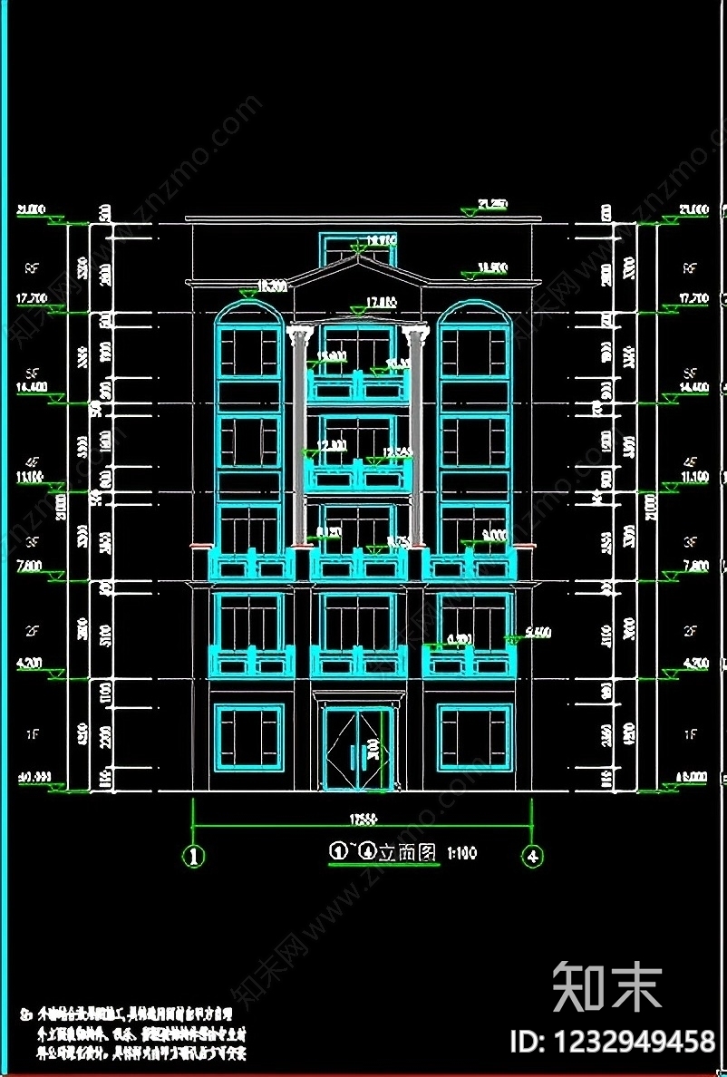 别墅建筑cad施工图下载【ID:1232949458】