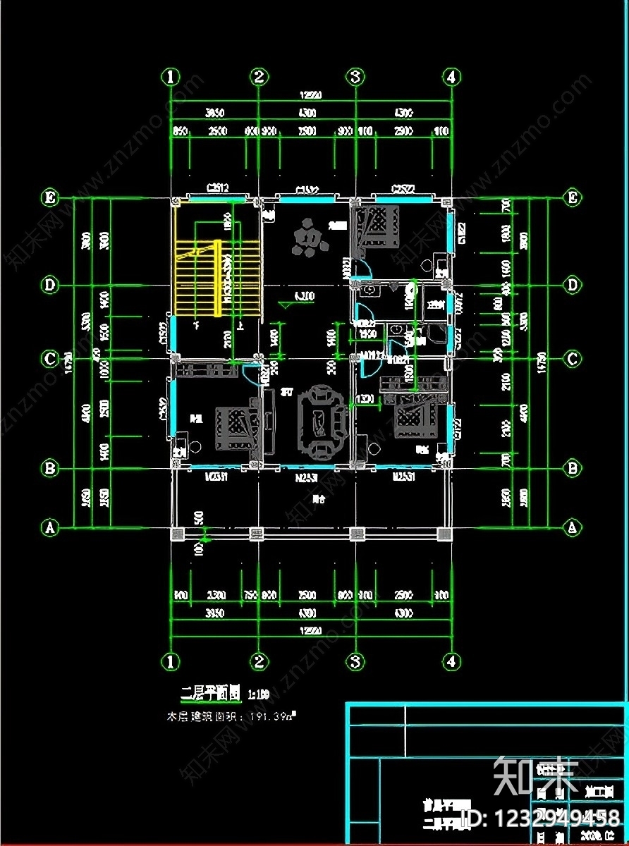 别墅建筑cad施工图下载【ID:1232949458】