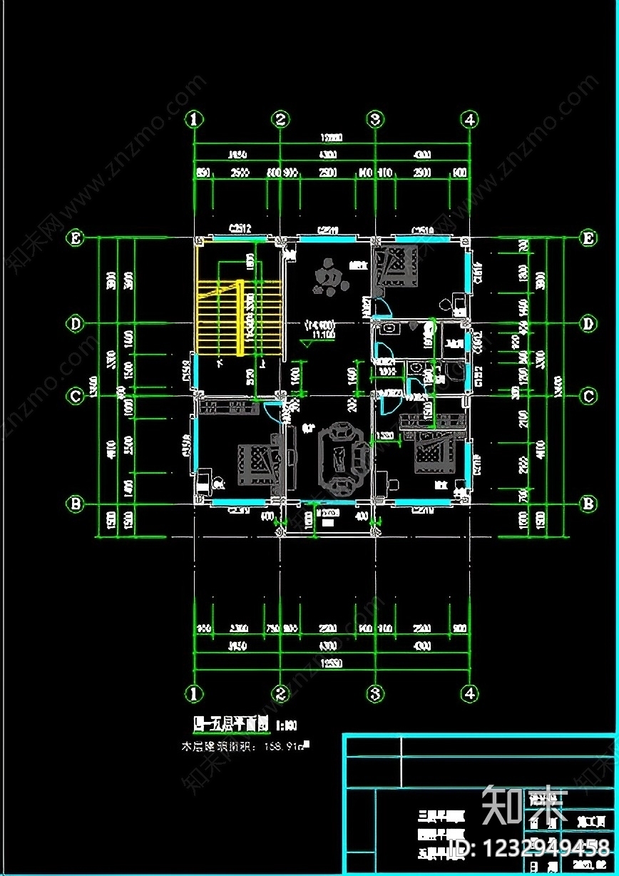 别墅建筑cad施工图下载【ID:1232949458】