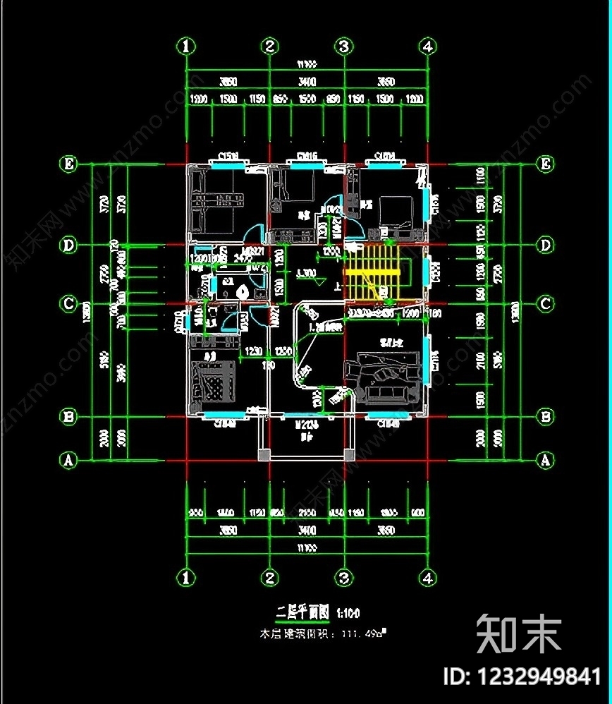 别墅建筑cad施工图下载【ID:1232949841】