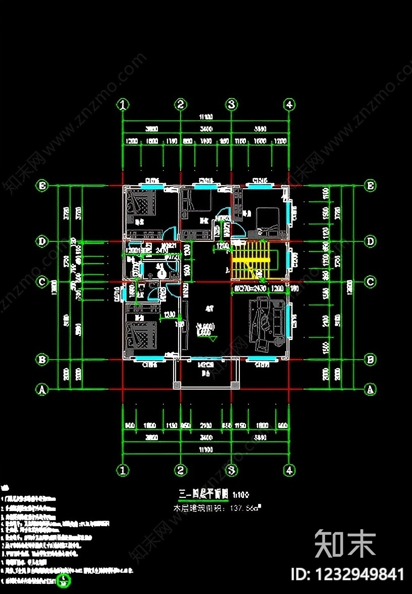 别墅建筑cad施工图下载【ID:1232949841】