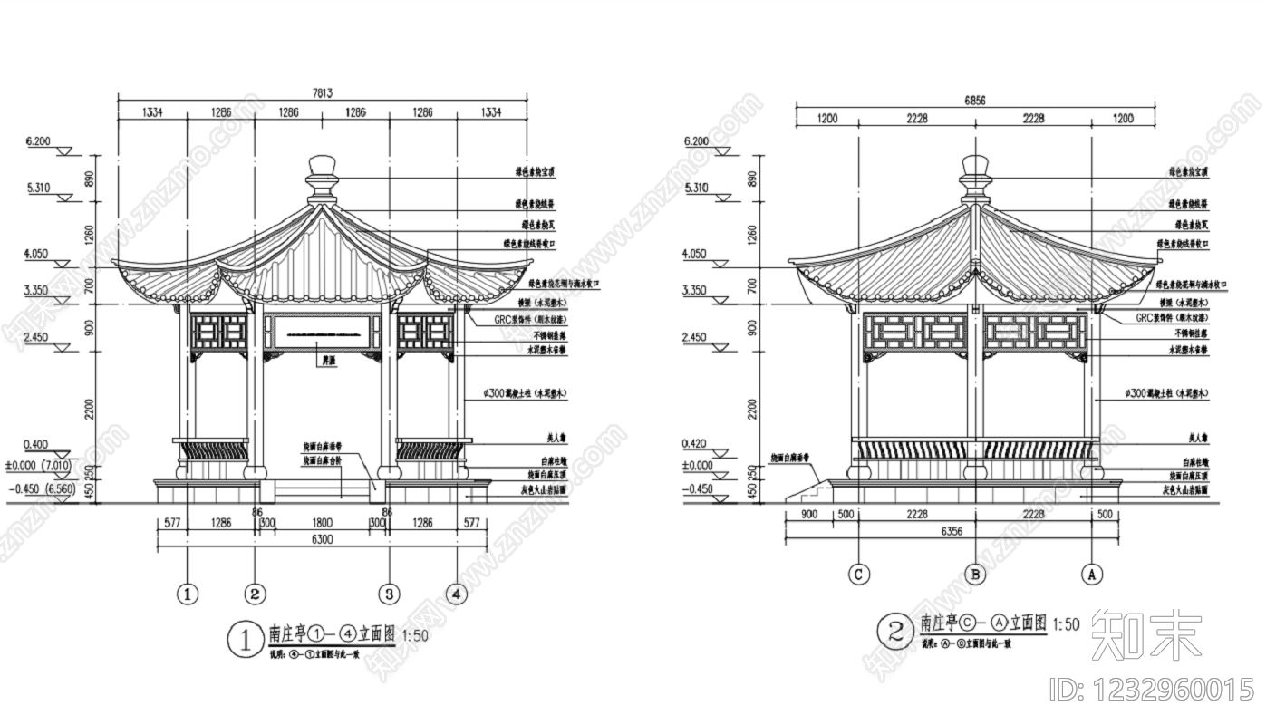 亭子cad施工图下载【ID:1232960015】