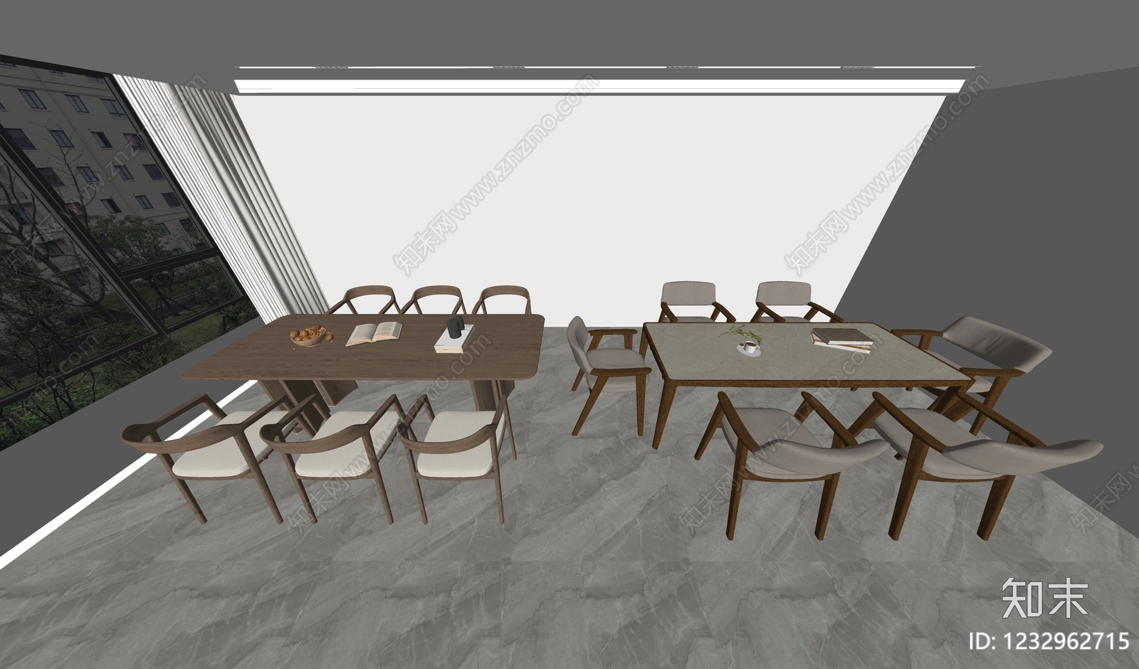 原木风餐桌SU模型下载【ID:1232962715】