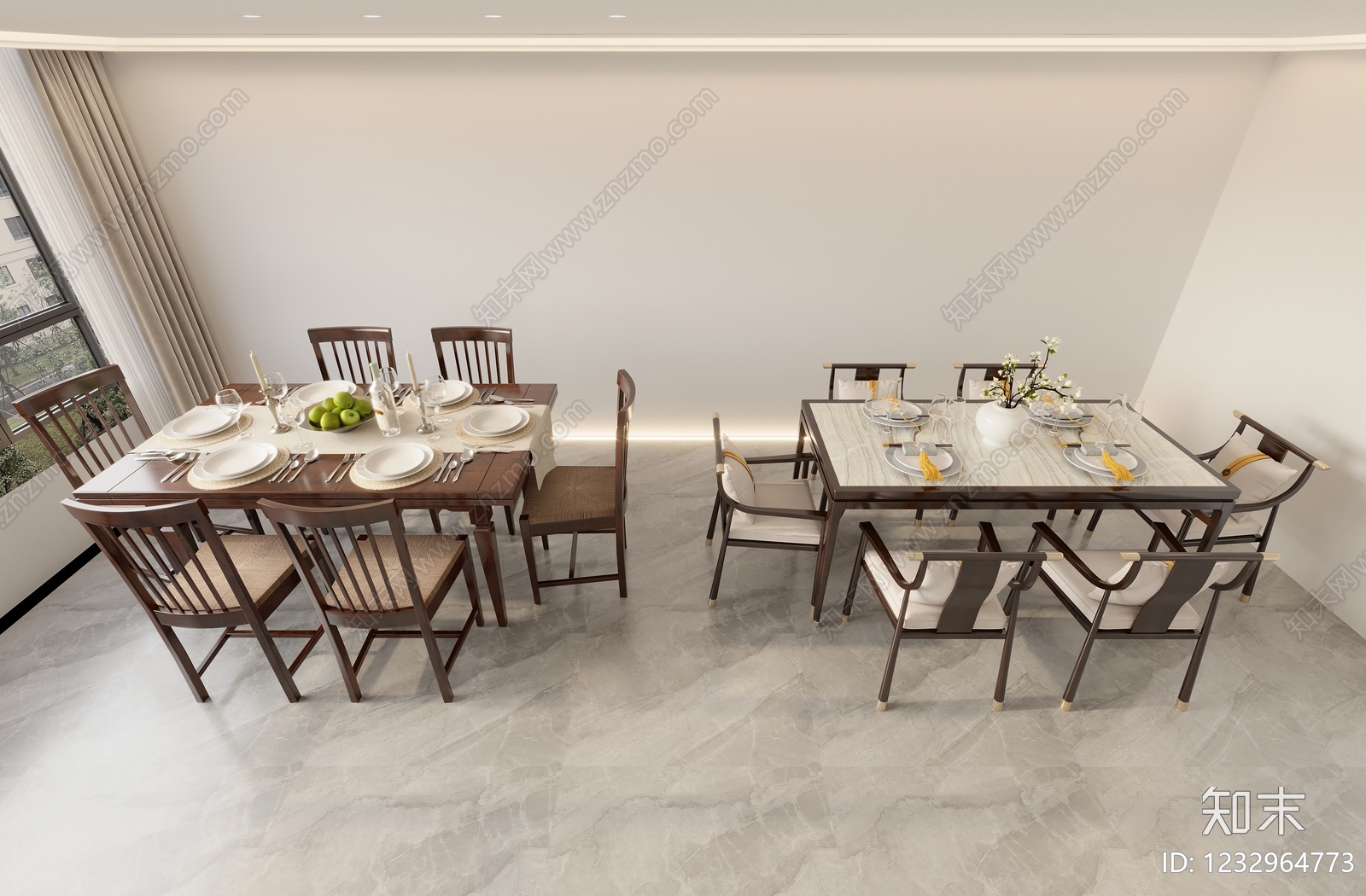 新中式餐桌SU模型下载【ID:1232964773】