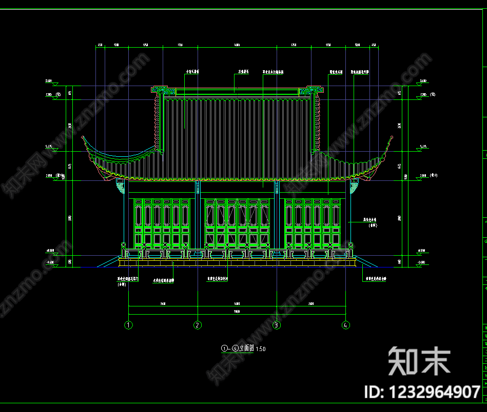 仿古建筑cad施工图下载【ID:1232964907】