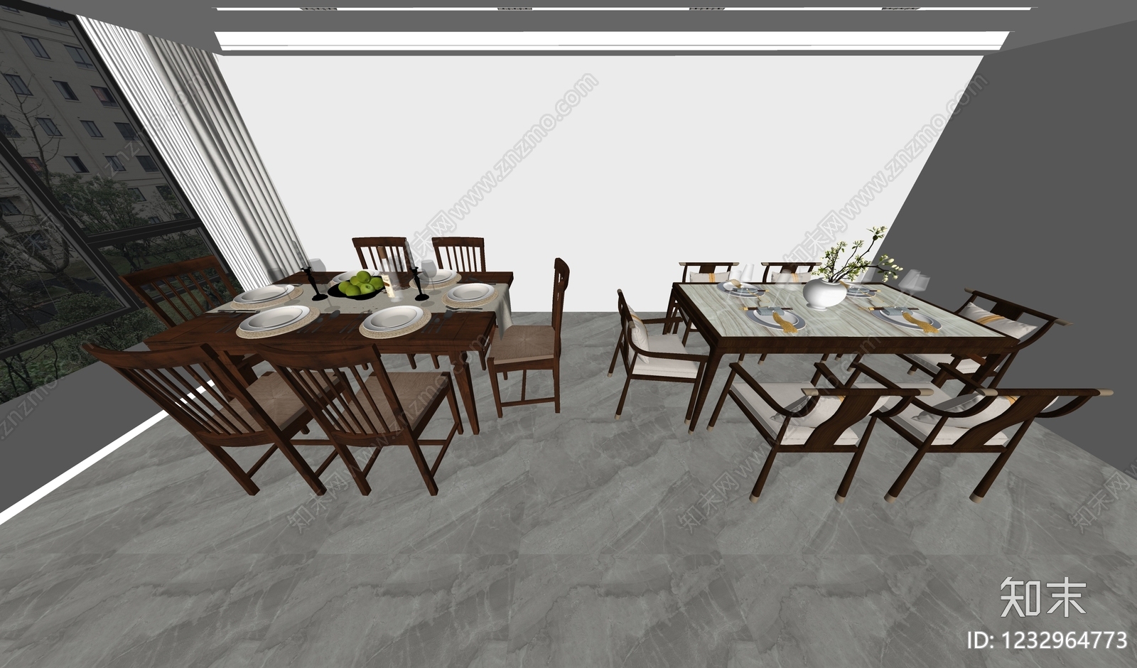 新中式餐桌SU模型下载【ID:1232964773】