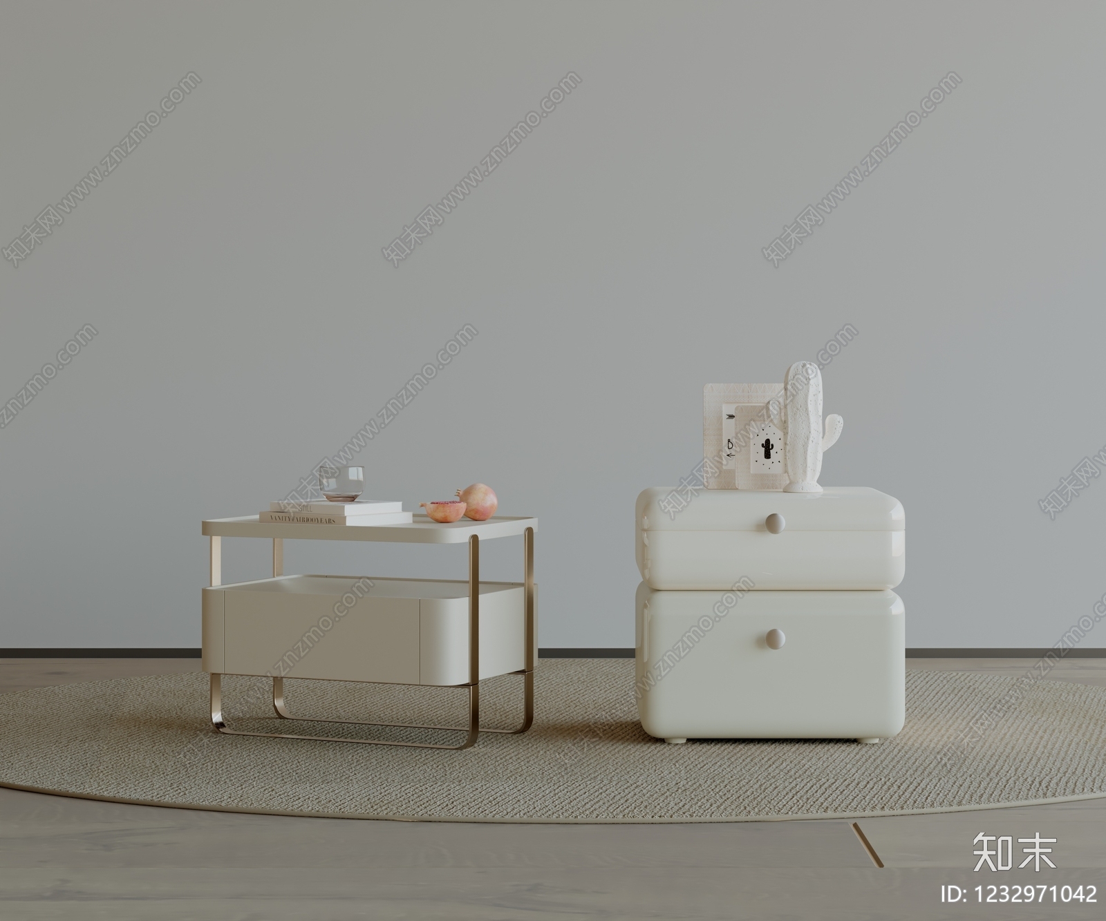 奶油风床头柜3D模型下载【ID:1232971042】