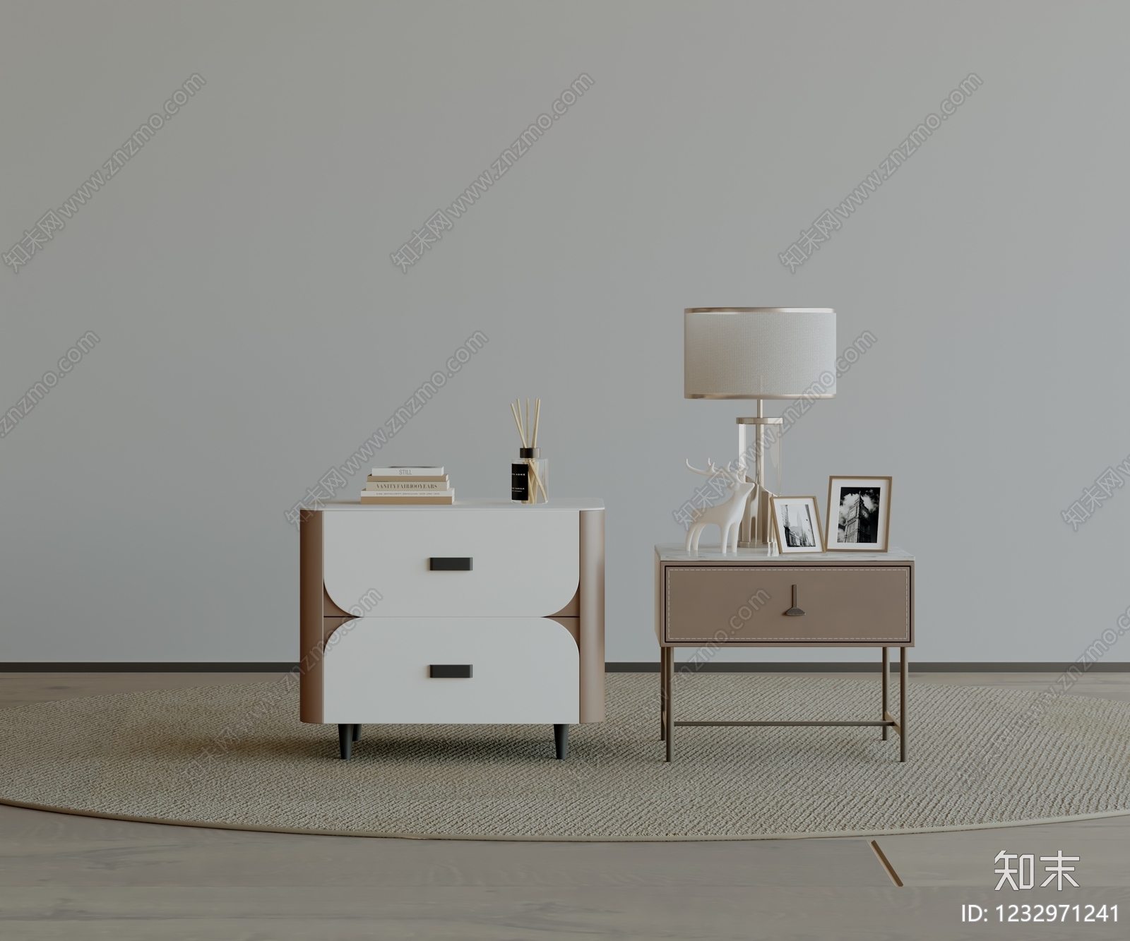 轻奢床头柜3D模型下载【ID:1232971241】